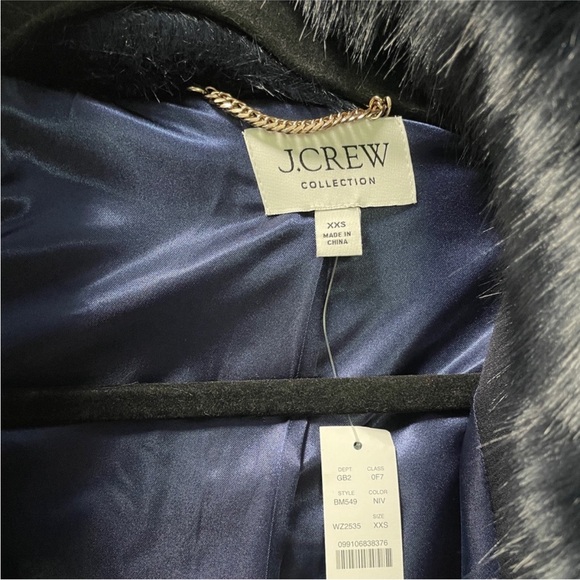 J. Crew Navy and Black Faux Fur Coat - Picture 3 of 5